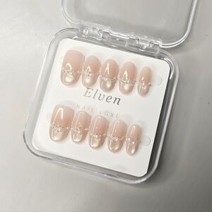 Elegant Nude Handmade PressOn Short Nails with Rhinestones And Pearl